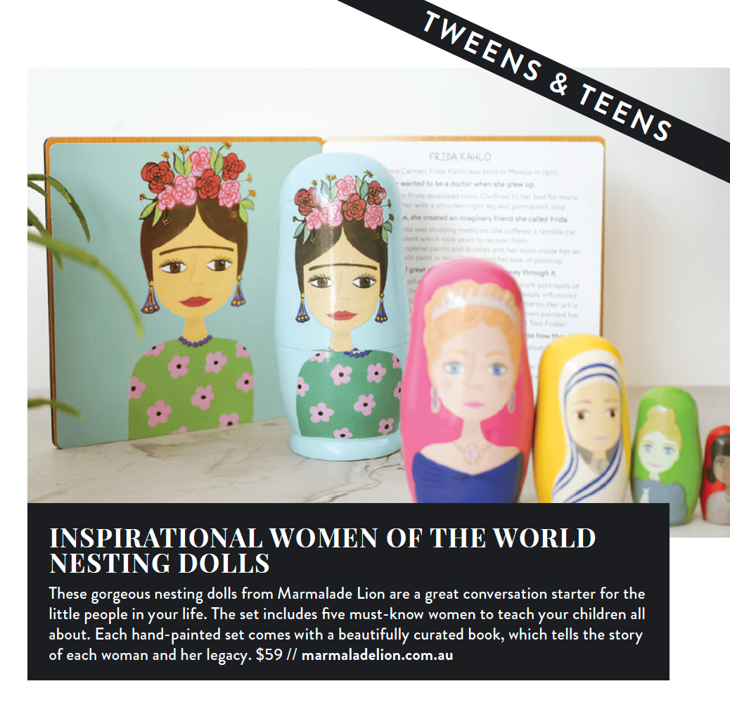 Kids on the Coast Christmas Gift Guide featuring our Inspirational Women of the World Nesting Dolls