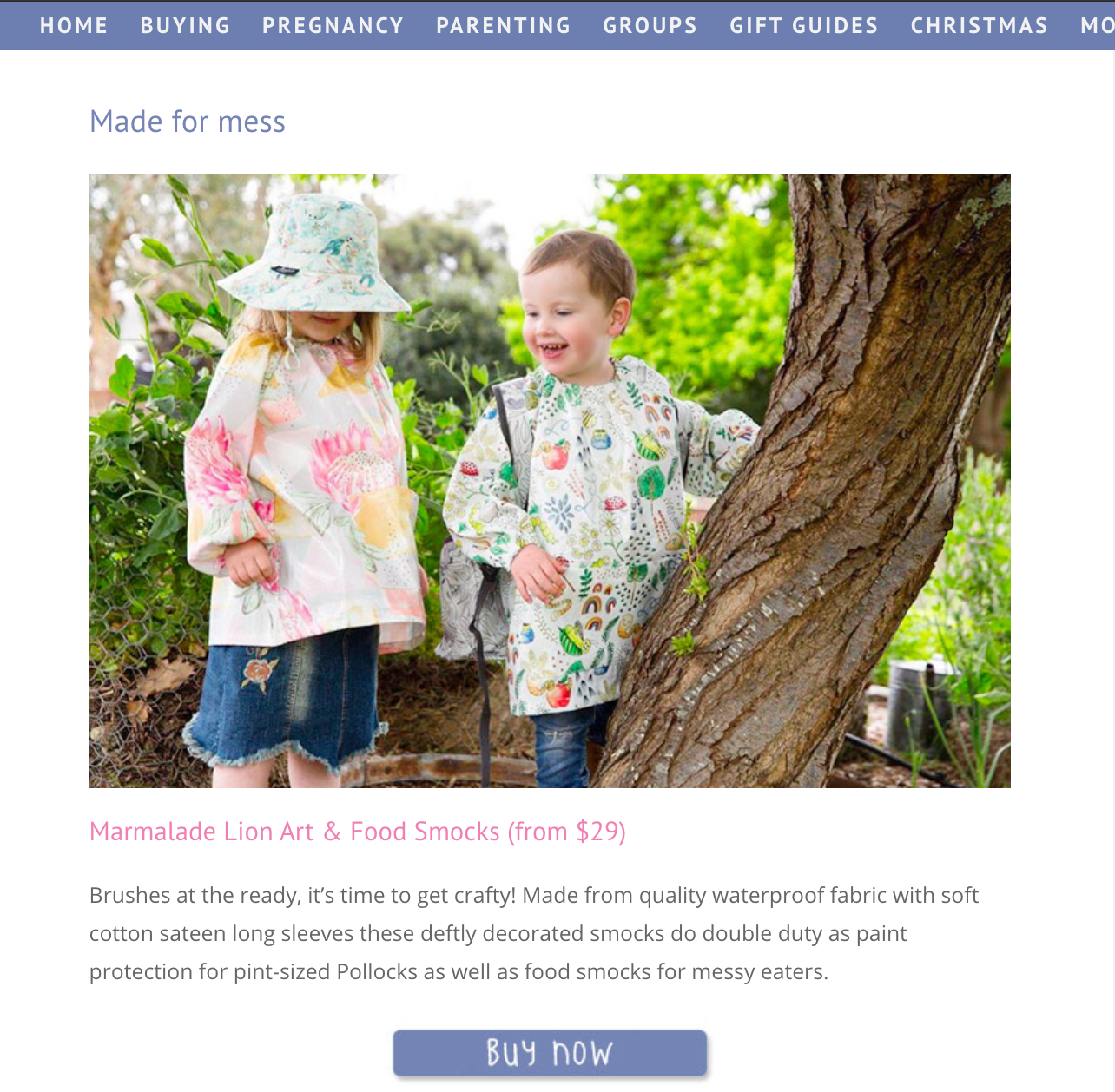 Mum's Grapevine Gift Ideas for Two year olds - featuring Marmalade Lion Art Smocks